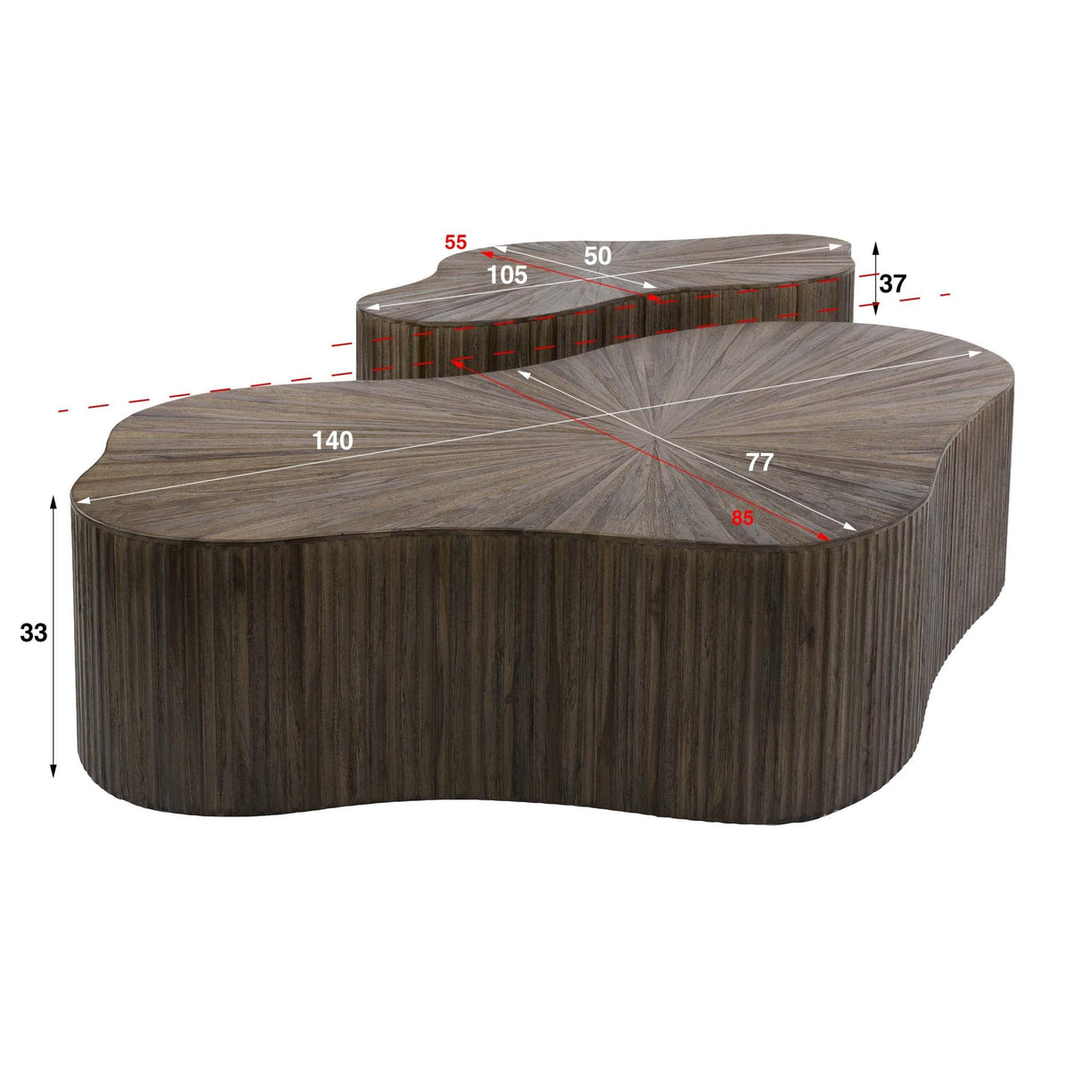 Set of 2 organic coffee tables in dark brown teak Japandi Myla