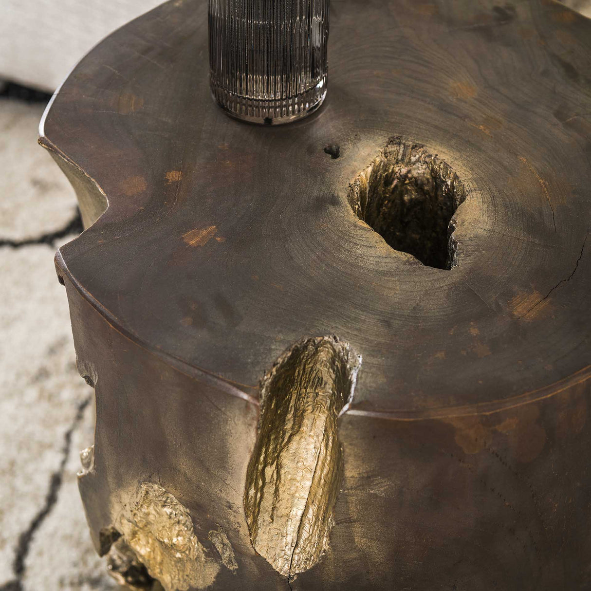 Side table Reza Teakwood Gray Gold Round