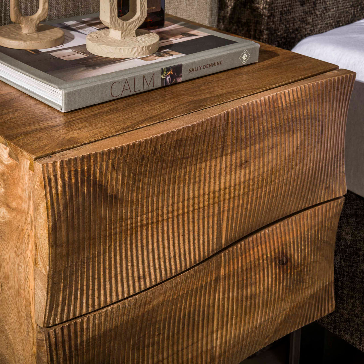 Bedside table 2 drawers sand color Mango wood Oona