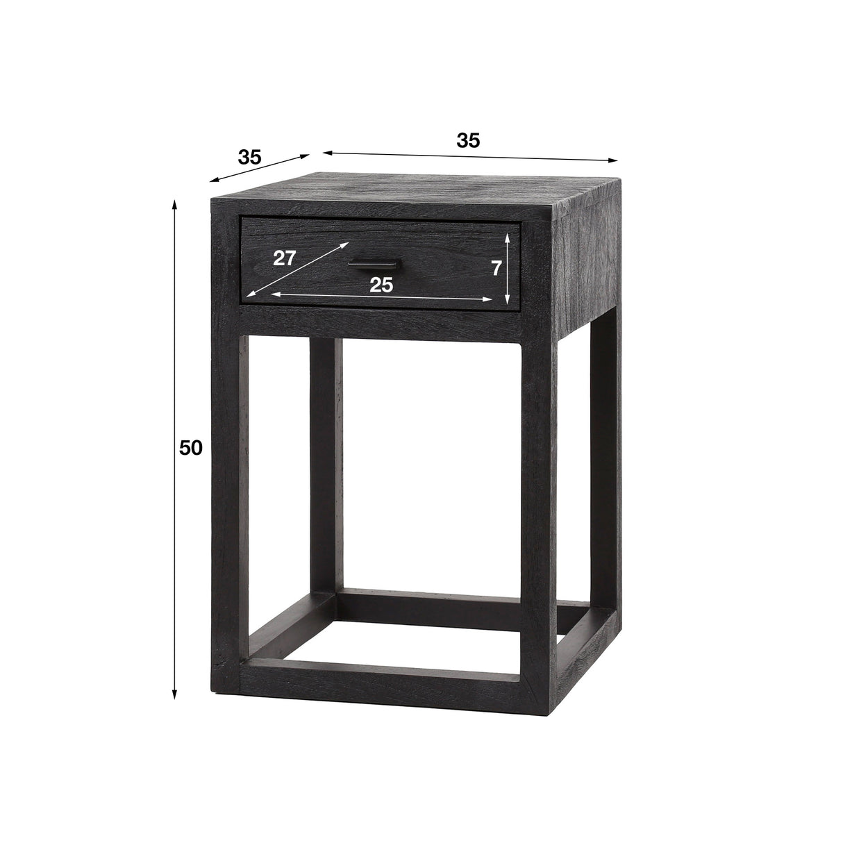 Bedside Table Black Acacia Wood Davey 1 Drawer