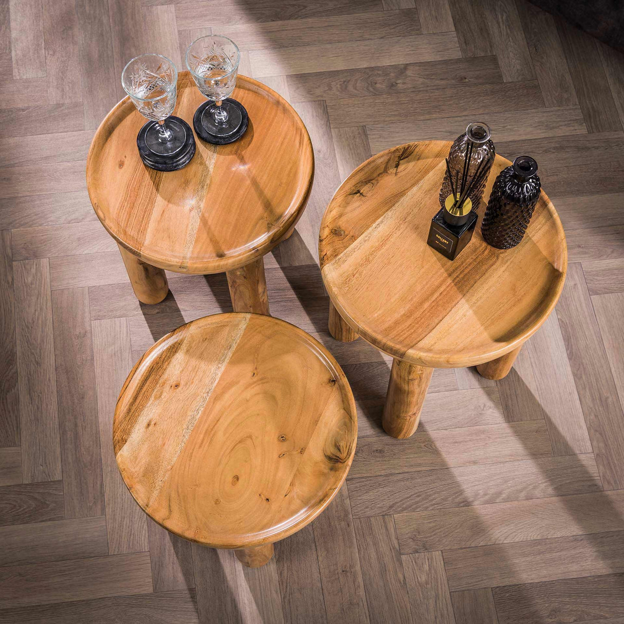 Round coffee table set of 3 Rex Solid Acacia Wood
