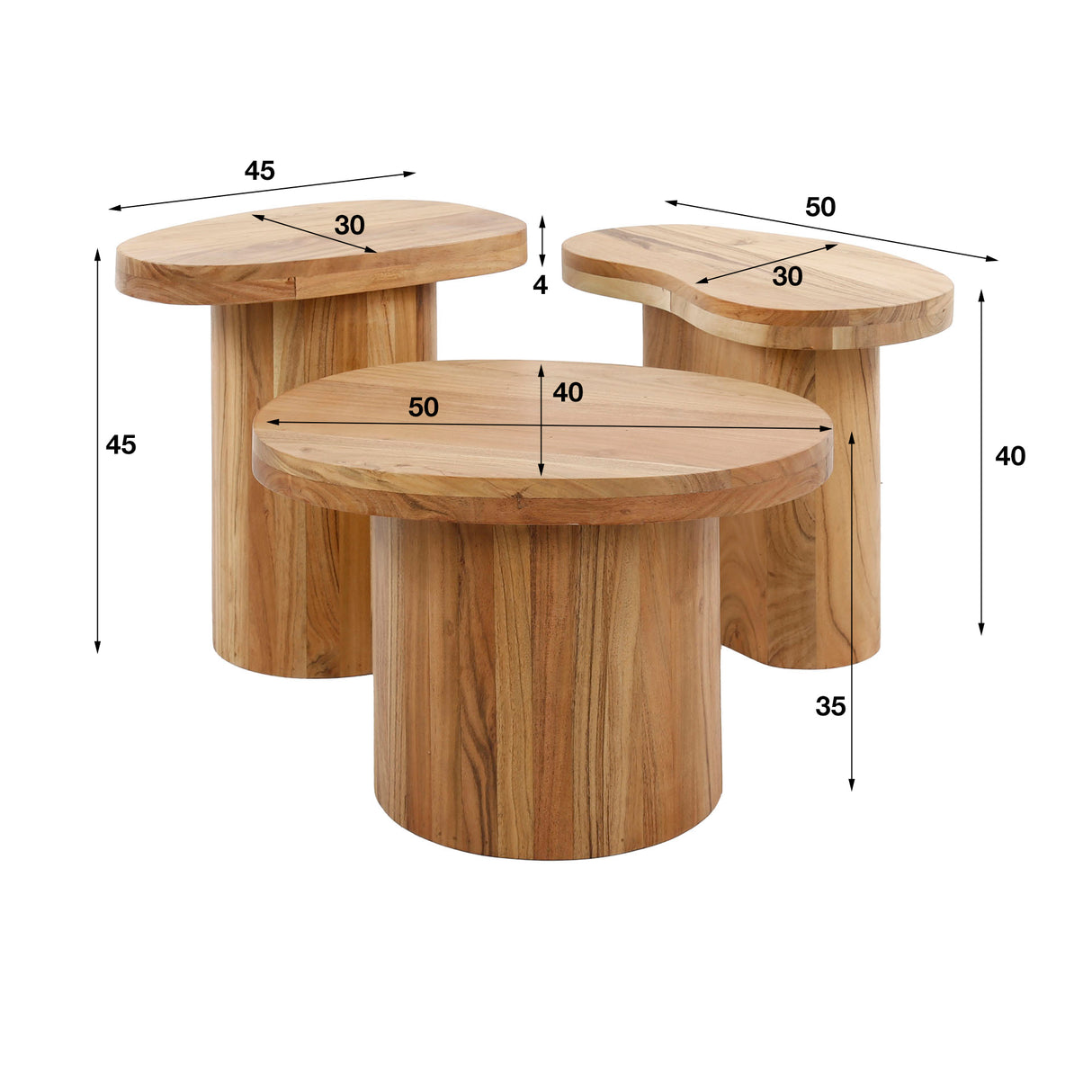 Round coffee table set of 3 Adam Robust Acacia Wood