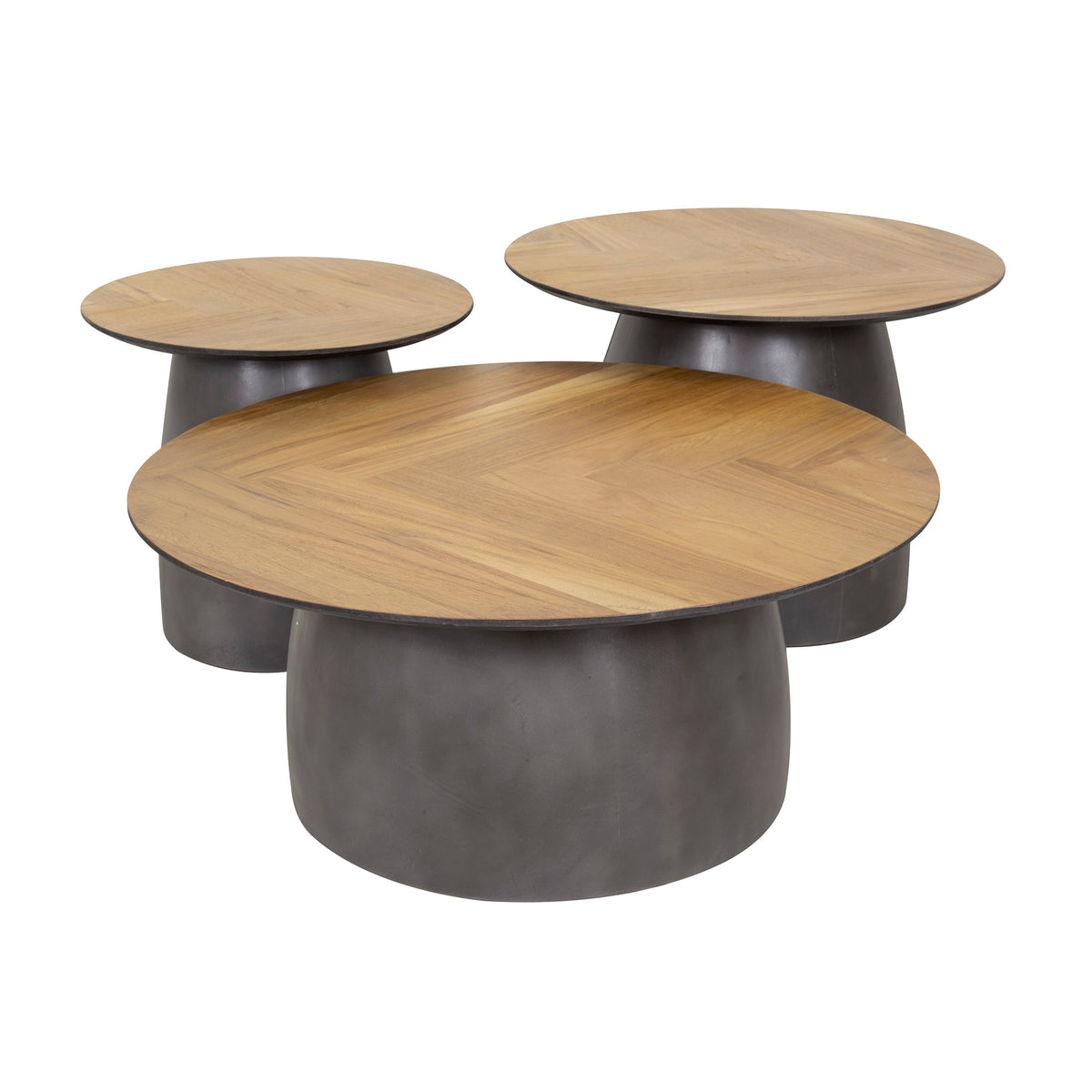 Coffee tables - Coffee table set of 3 herringbone Elva teak wood - metal frame - Dimehouse