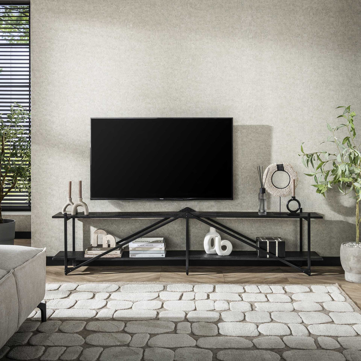 TV Meubels - TV Meubel Loek Grijs Metaal 220 cm - Dimehouse