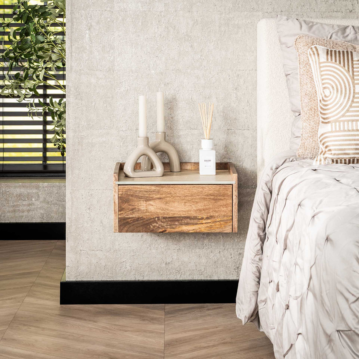 Orto Wall-Mounted Nightstand 1 Drawer Mango wood Ceramic