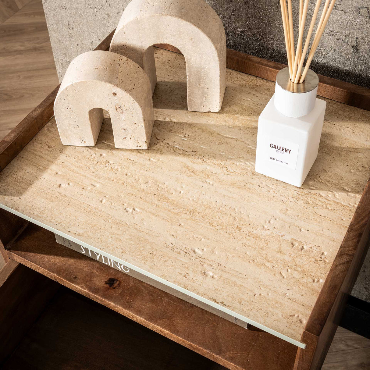 Orto Hanging Nightstand 1 Drawer 1 Compartment Mango wood Ceramic