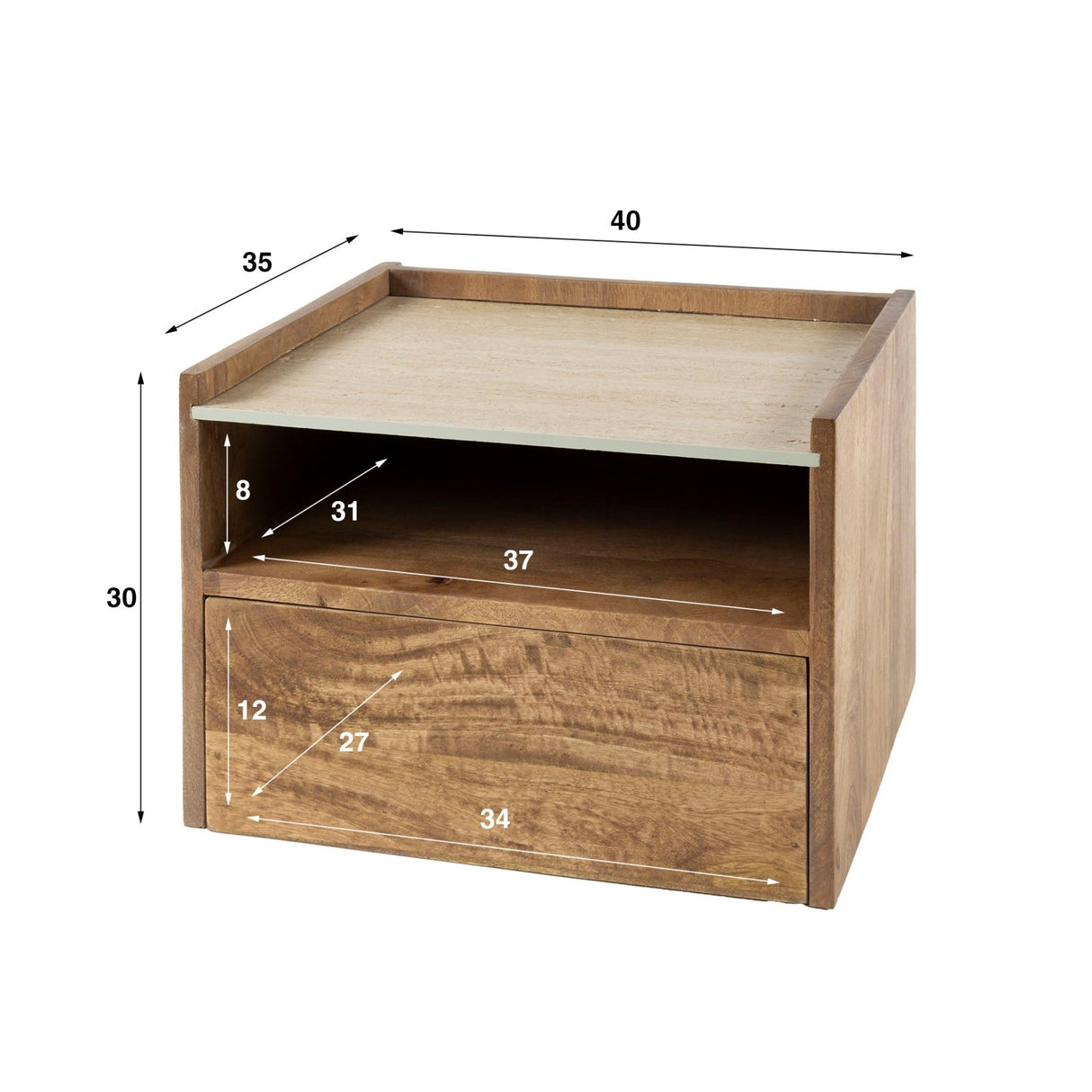 Orto Hanging Nightstand 1 Drawer 1 Compartment Mango wood Ceramic