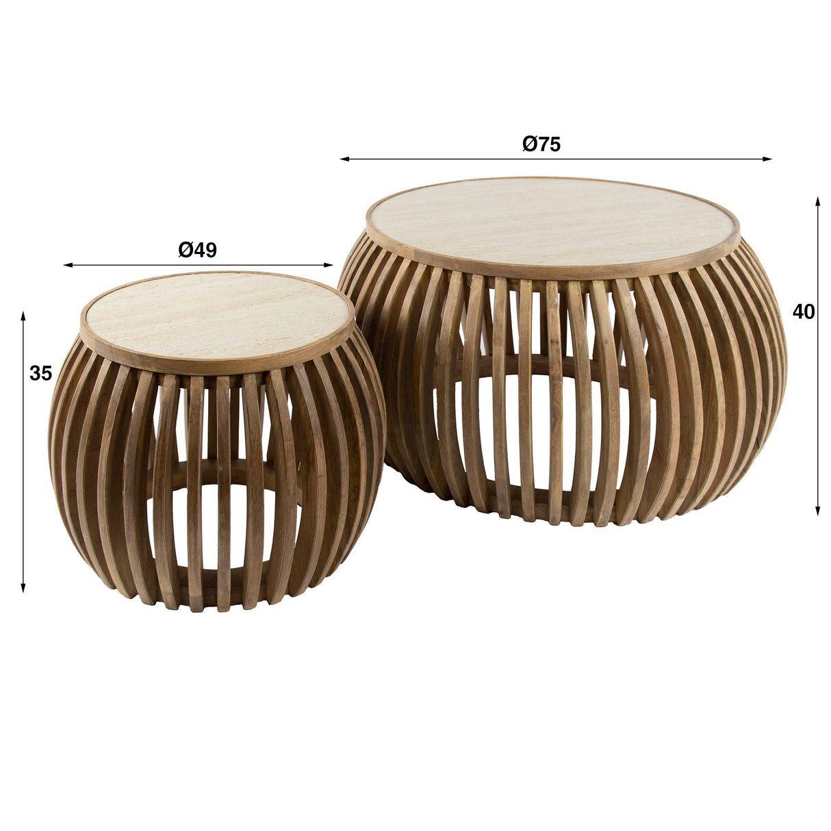 Vento Curve Coffee Table Ø75 solid mango sand set of 2