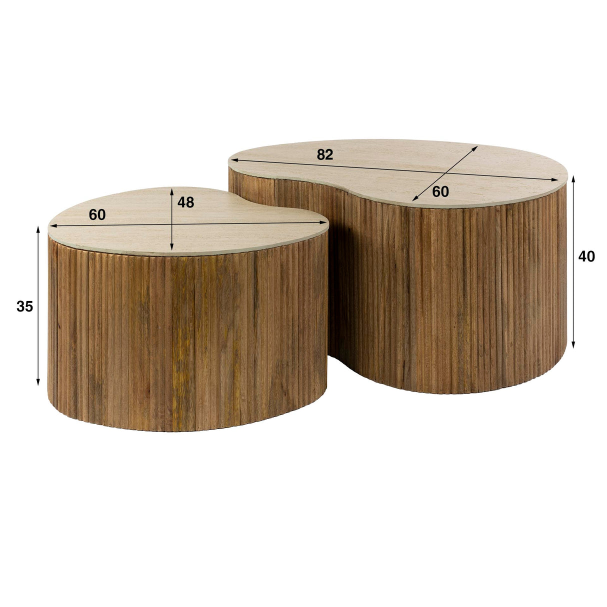 Set of 2 Curved Coffee Tables Mango Sand