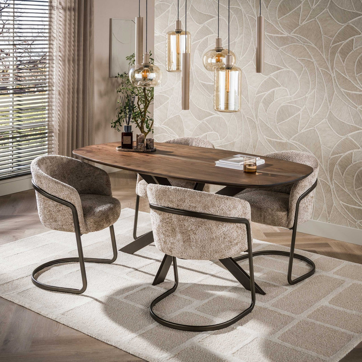 Danish oval dining table walnut brown solid acacia wood Tavon 150x90 cm