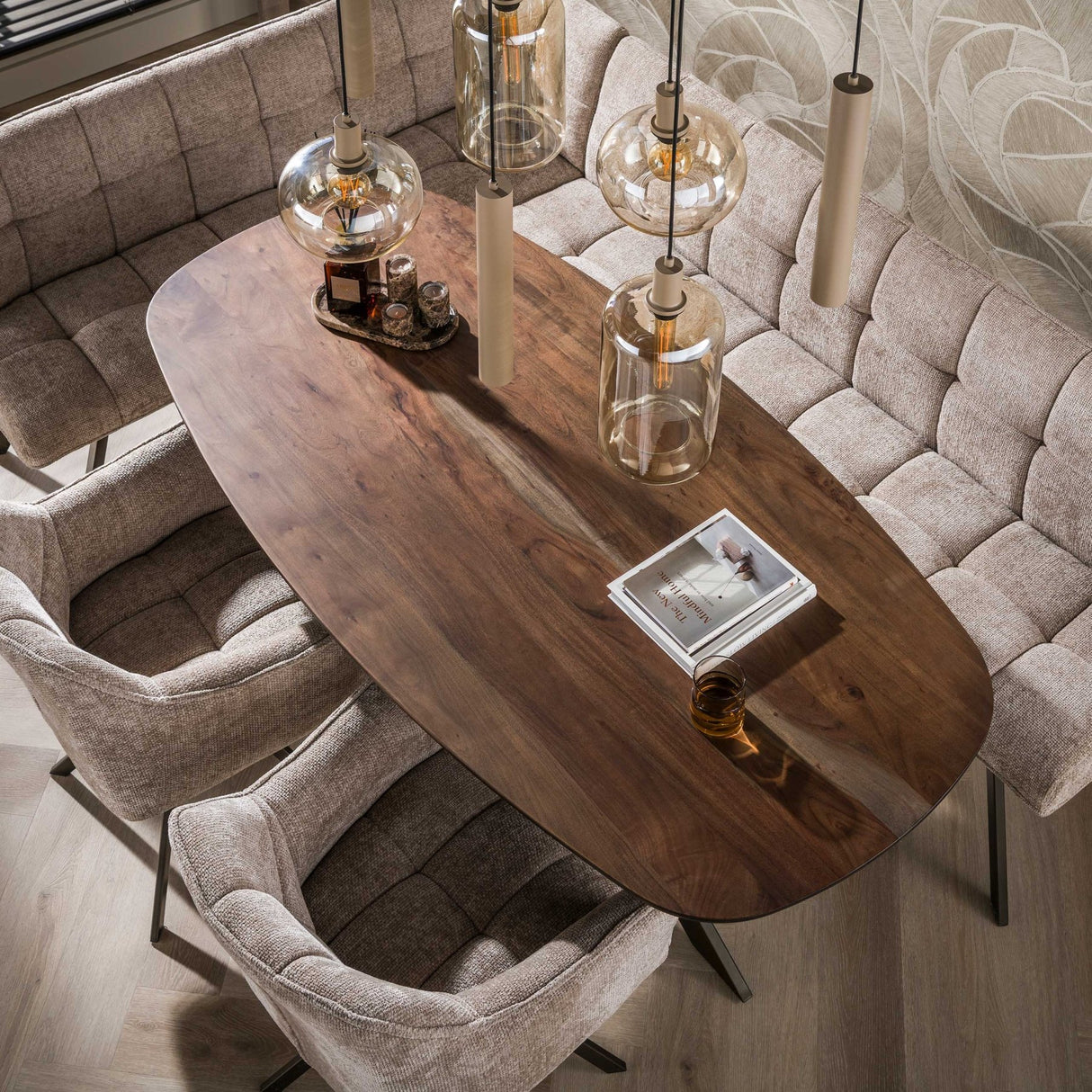 Danish oval dining table walnut brown solid acacia wood Tavon 150x90 cm