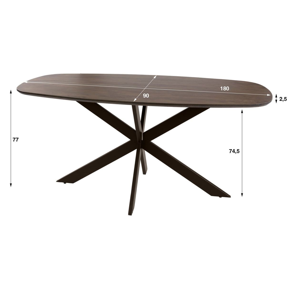 Danish oval dining table walnut brown solid acacia wood Tavon 180x95 cm