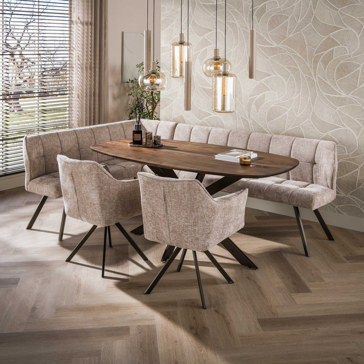 Danish oval dining table walnut brown solid acacia wood Tavon 180x95 cm