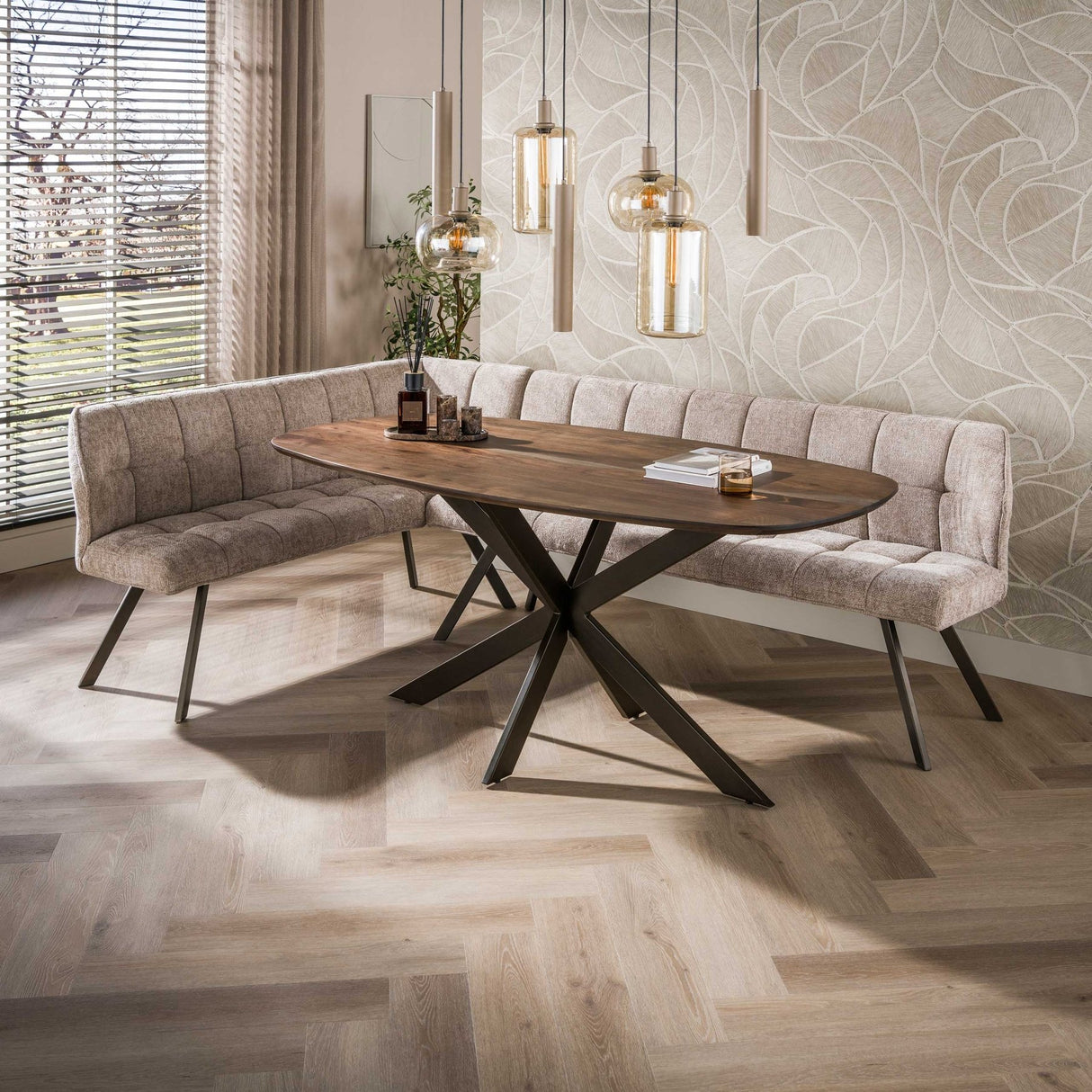 Danish oval dining table walnut brown solid acacia wood Tavon 180x95 cm