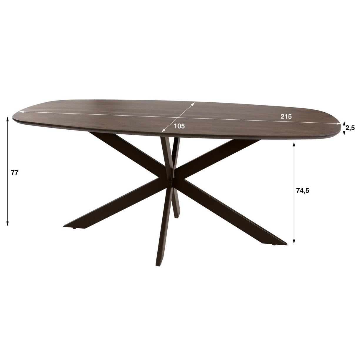 Danish oval dining table walnut brown solid acacia wood Tavon 215x105 cm
