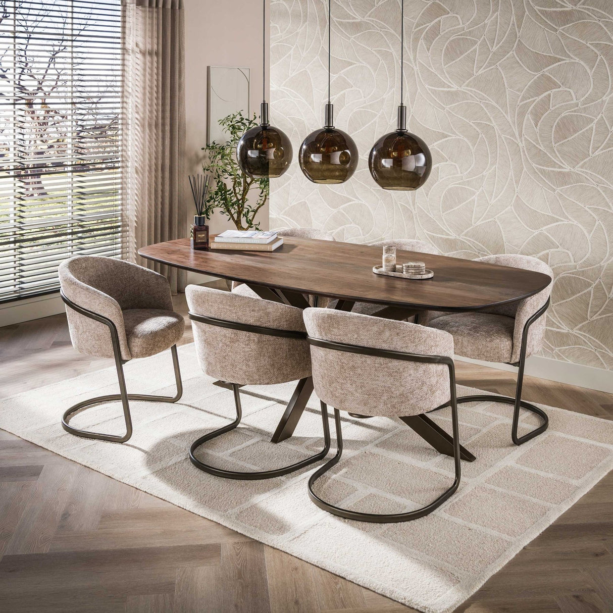 Danish oval dining table walnut brown solid acacia wood Tavon 215x105 cm