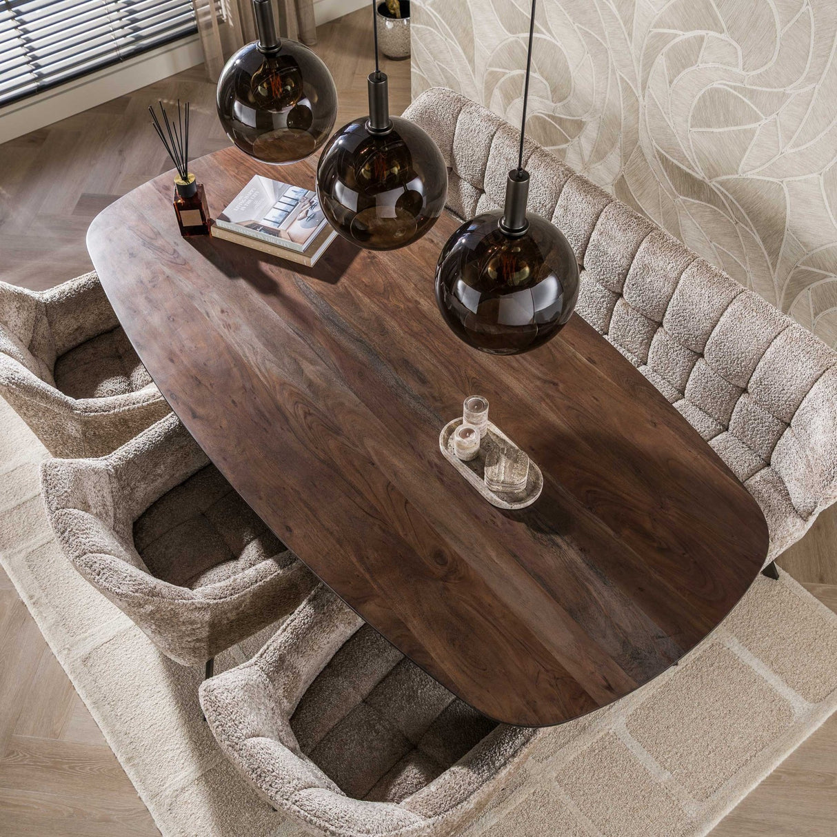Danish oval dining table walnut brown solid acacia wood Tavon 215x105 cm