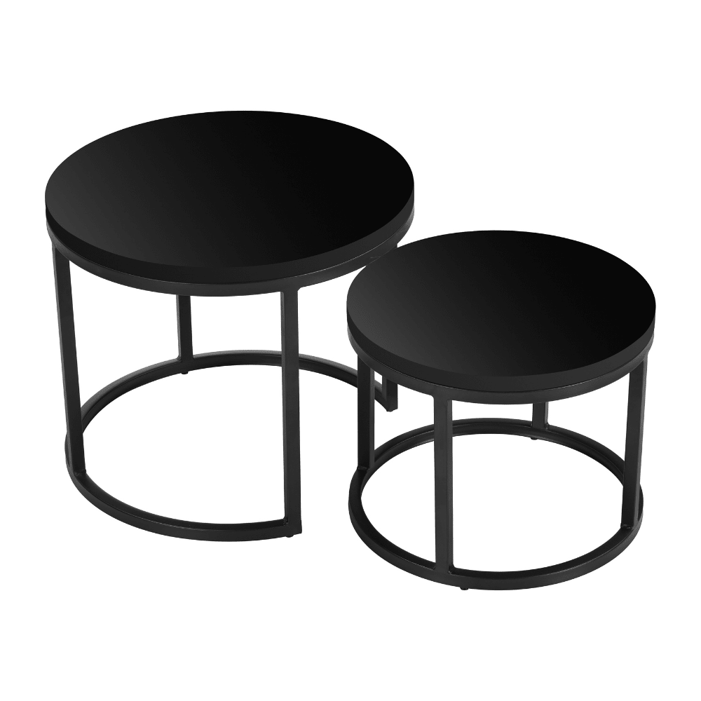 Coffee tables-Set of 2 round coffee tables black Mango wood - industrial - Rosy-Dimehouse