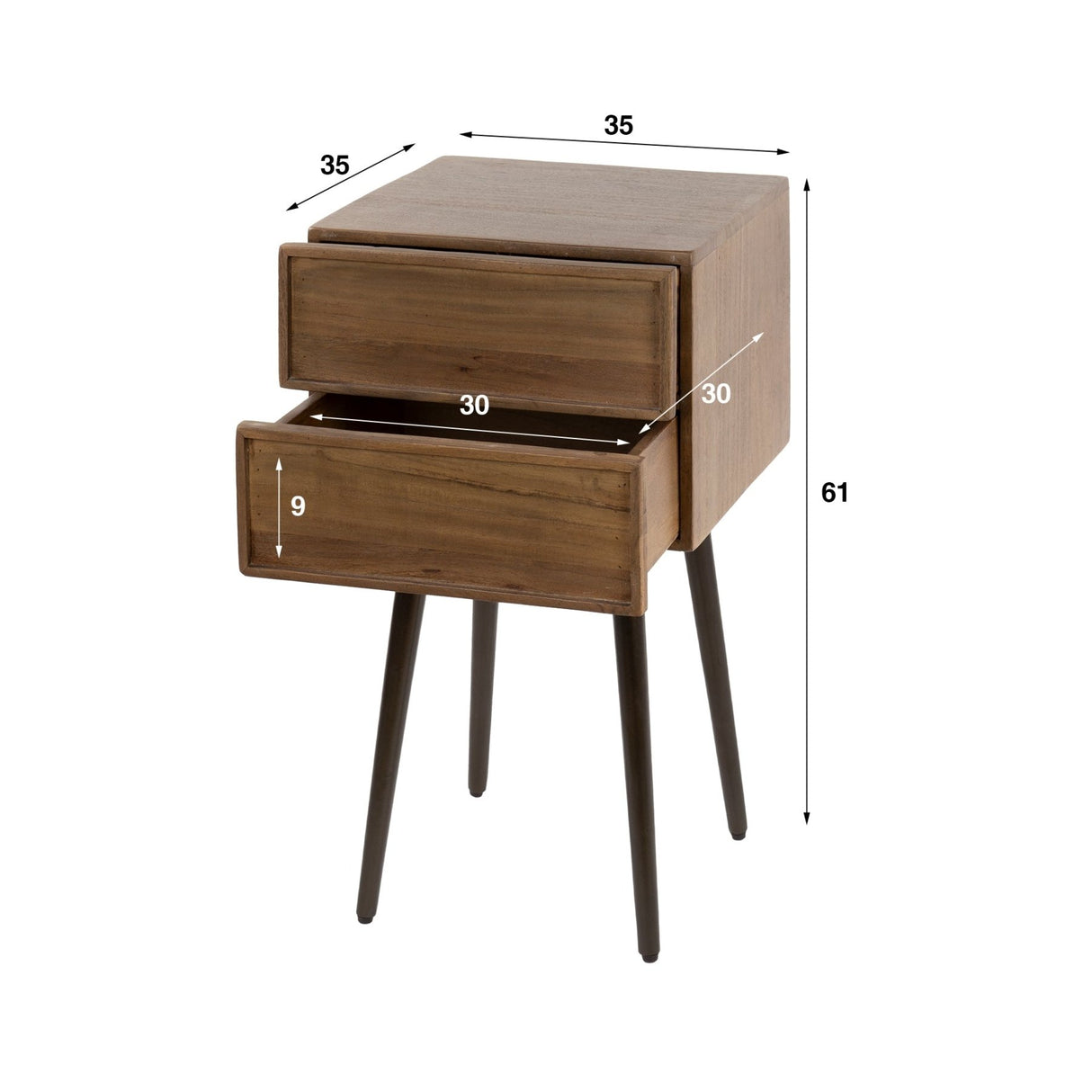 Nightstand Lio – Acacia Drift Brown – 2 Drawers