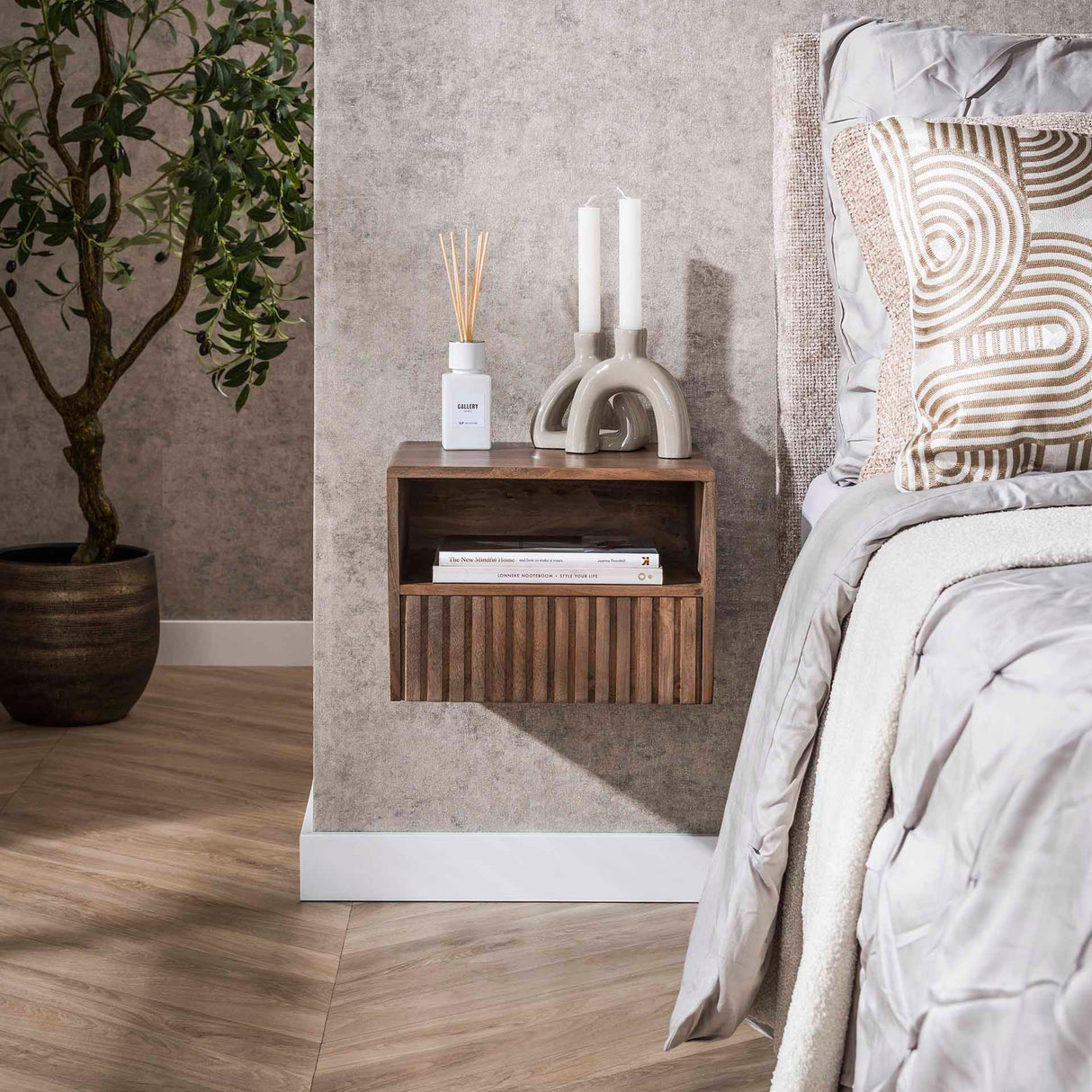 Floating Nightstand Acacia Drift Brown – 1 Drawer