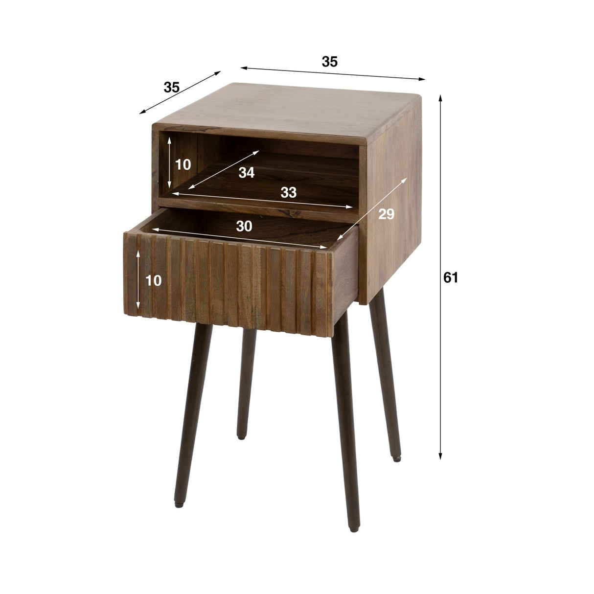 Nightstand Dex Acacia Wood Drift Brown - 1 Drawer