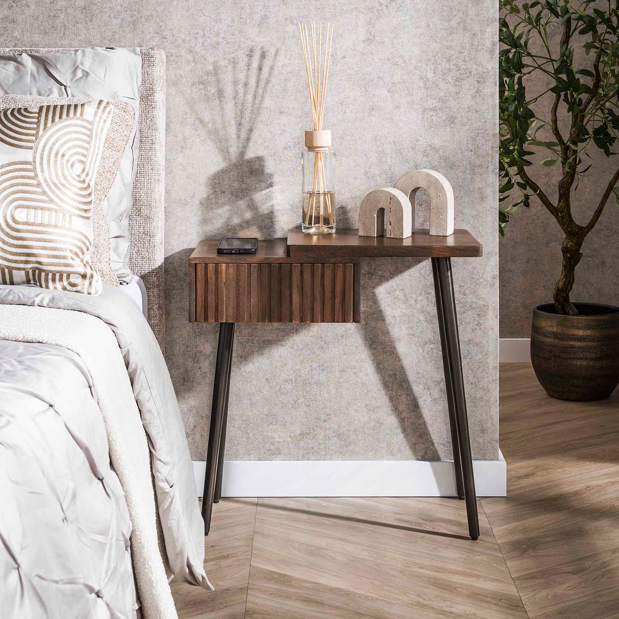 Nightstand Oslo Right - Solid Acacia Drift Brown (1 drawer)