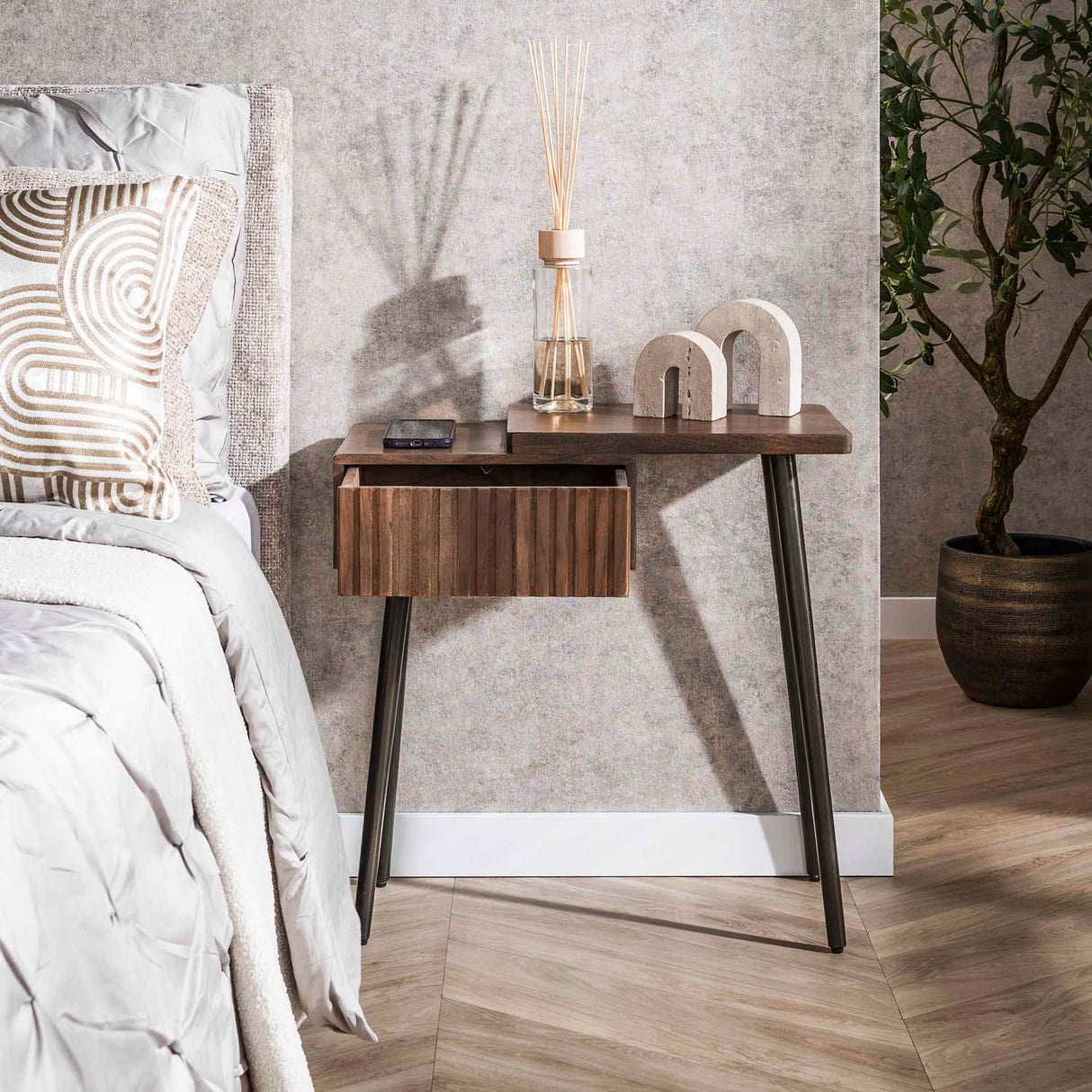 Nightstand Oslo Right - Solid Acacia Drift Brown (1 drawer)