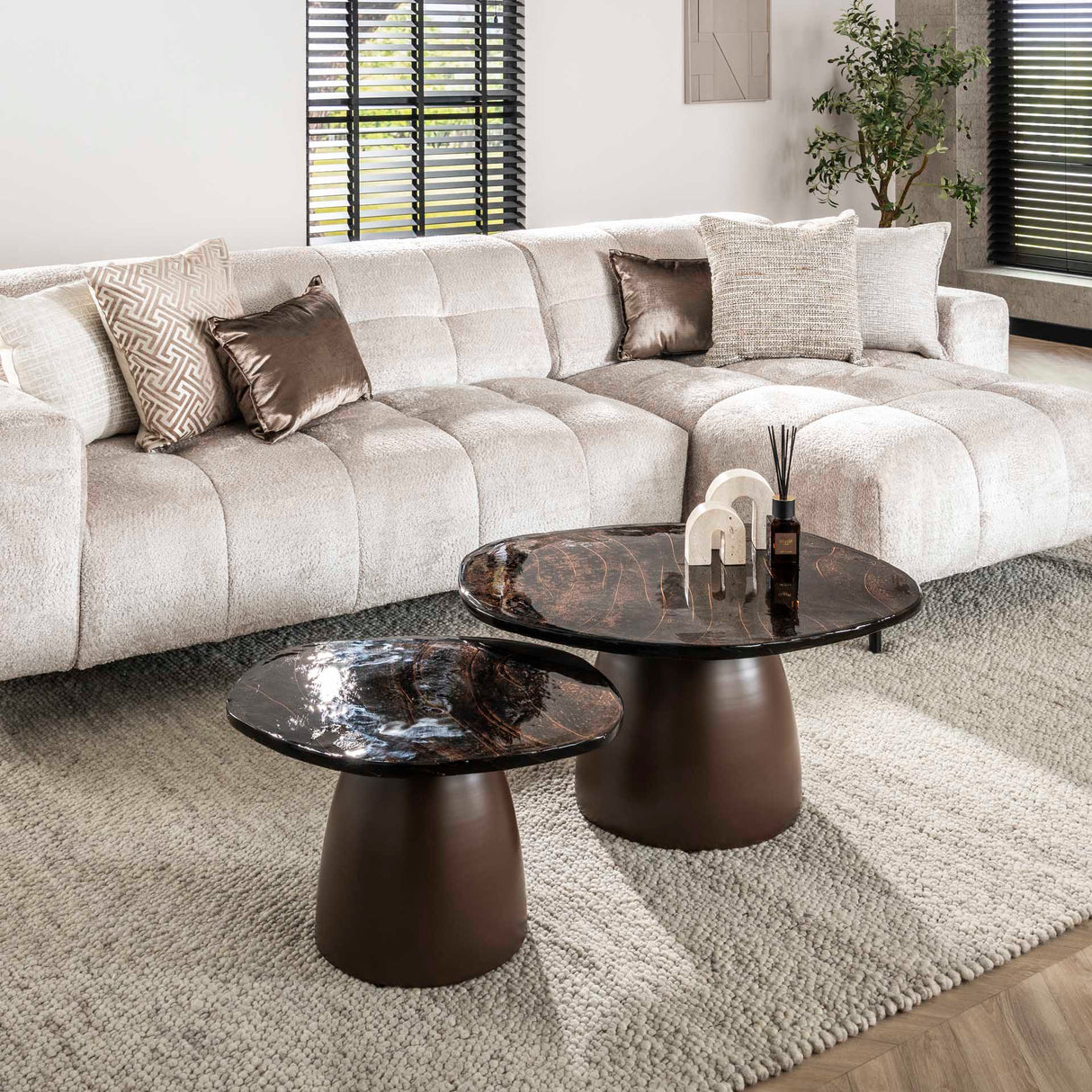 Coffee table set Aurora antique copper - set of 2