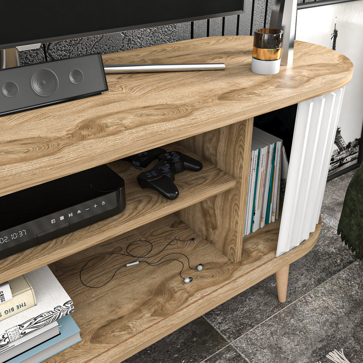 TV Meubels - TV Meubel Stor Eik Wit Melamine 140x64x43 cm - Dimehouse