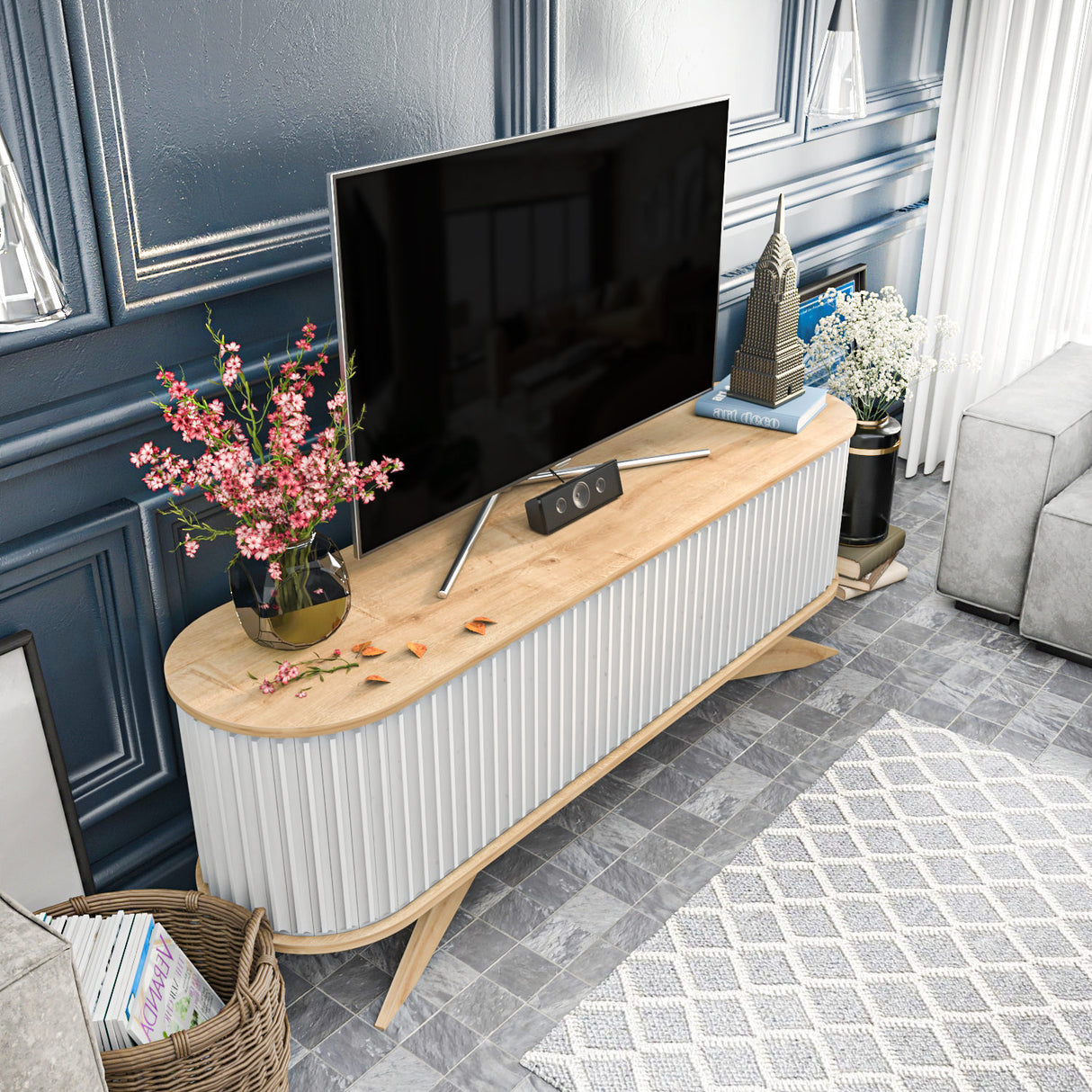 TV Meubels - TV Meubel Stor Saffier Wit Melamine 180x60x43 cm - Dimehouse