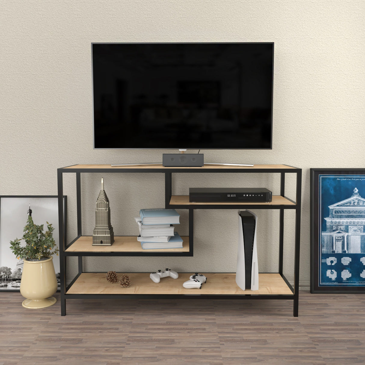 TV Furniture Robbins Black Oak Black Melamine 120x75x39 cm