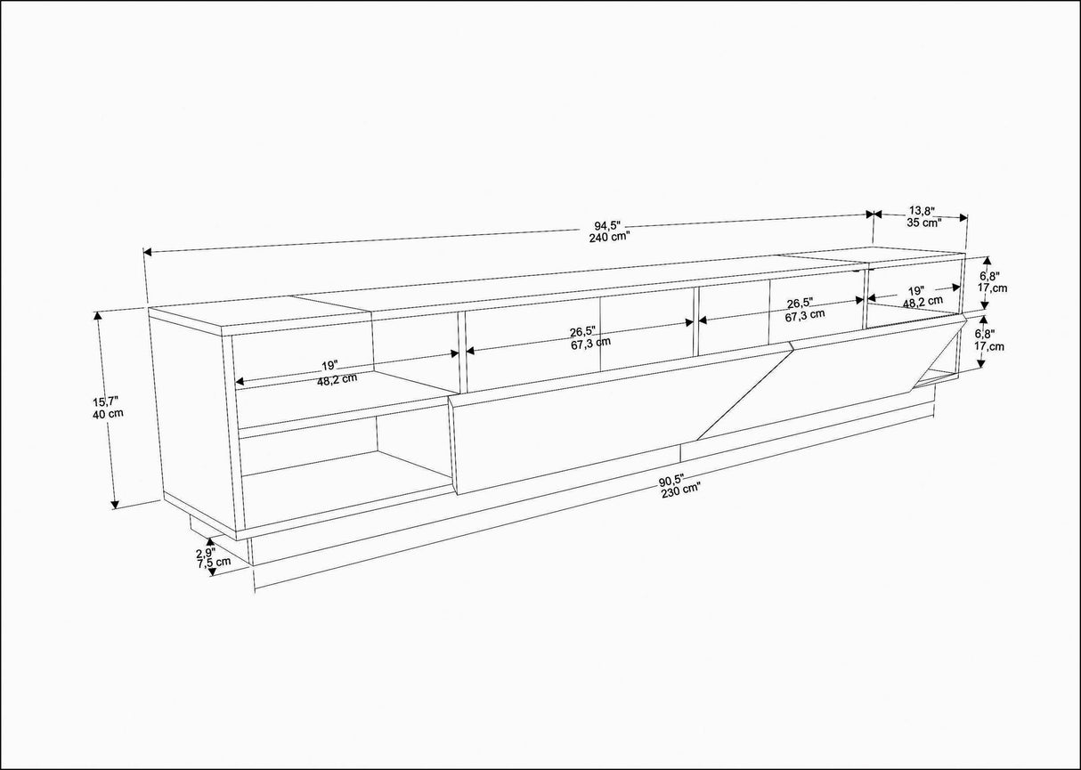 TV Meubels - TV Meubel Rhodes Antraciet Melamine 240x47,4x37,1 cm - Dimehouse