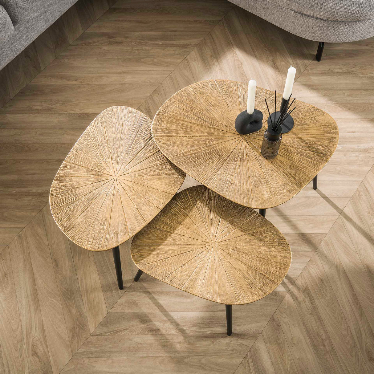 Arno Metal square coffee table set of 3 antique gold