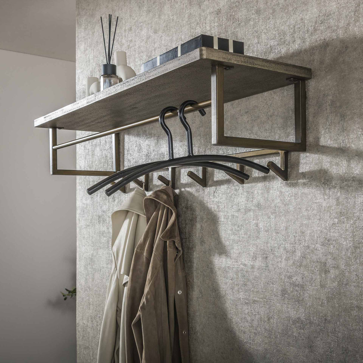 Coat rack Ferre 6-hooks - With Hat Shelf - Metal Antique Bronze