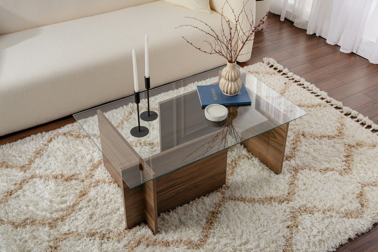 Rectangular Modern Coffee Table Vetroni Walnut Look - Glass - 105x65 cm