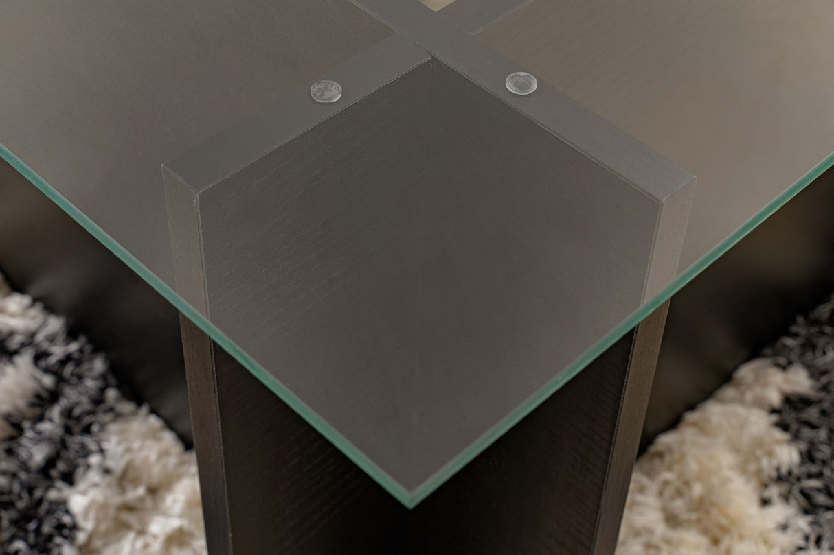 Rectangular Modern Coffee Table Vetroni Black Wood Look - Glass - 105x65 cm