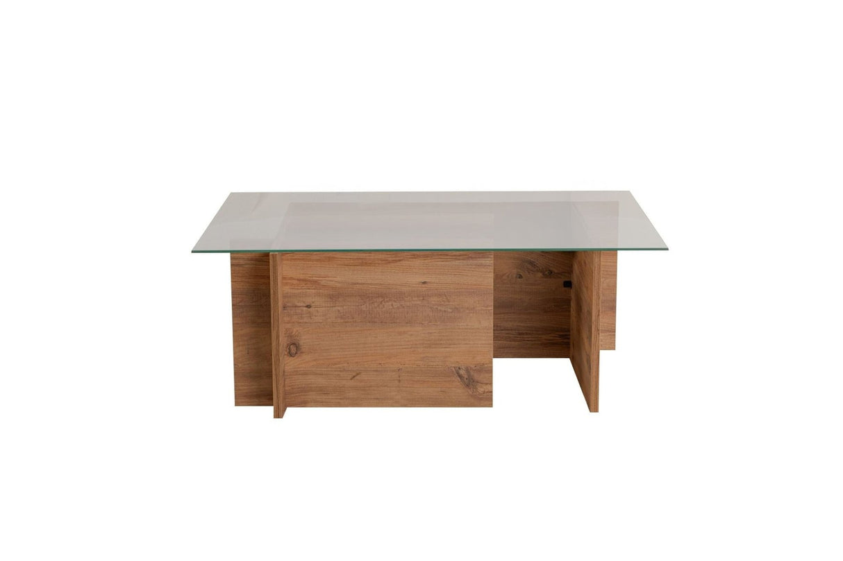 Rectangular Modern Coffee Table Vetroni Atlantic Pine Wood Look - Glass - 105x65 cm