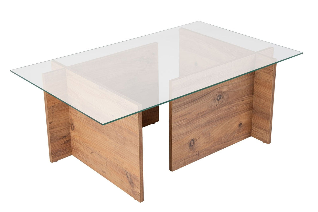 Rectangular Modern Coffee Table Vetroni Atlantic Pine Wood Look - Glass - 105x65 cm