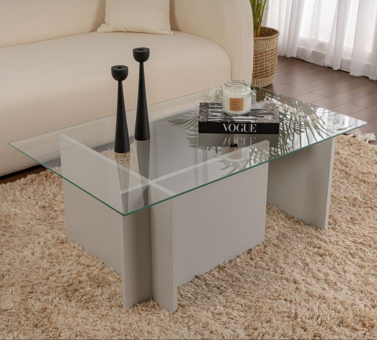 Rectangular Modern Coffee Table Vetroni Gray - Glass - 105x65 cm