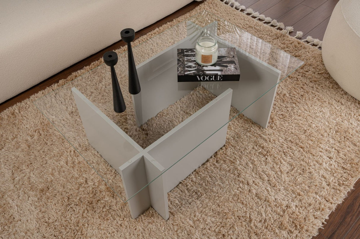 Rectangular Modern Coffee Table Vetroni Gray - Glass - 105x65 cm