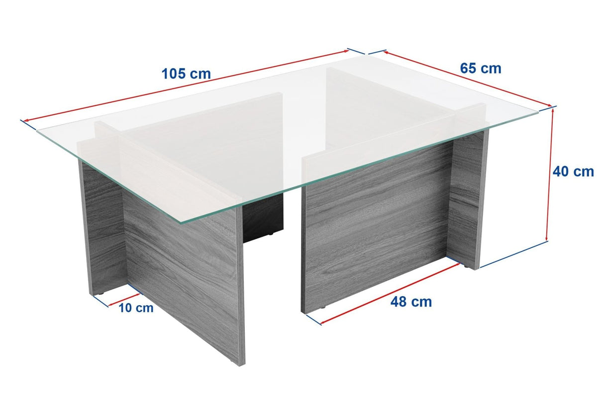 Rectangular Modern Coffee Table Vetroni White Wood Look - Glass - 105x65 cm