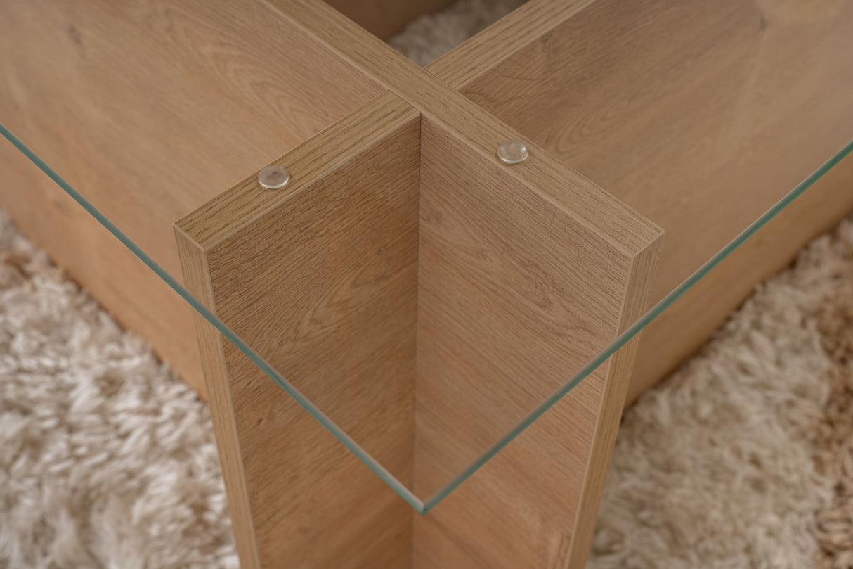 Rectangular Modern Coffee Table Honey Oak Look - Glass - 105x65 cm