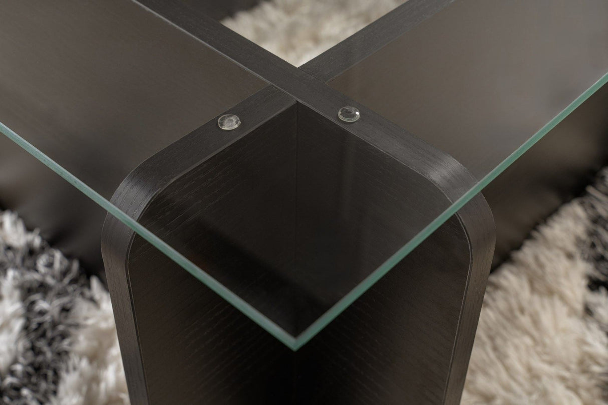 Coffee Table Black Wood Melamine Glass Opal 105x65x30 cm