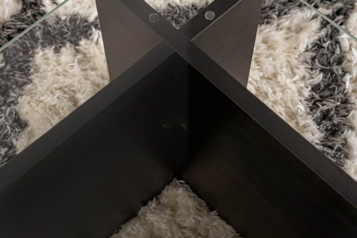 Coffee Table Black Wood Melamine Glass Opal 105x65x30 cm