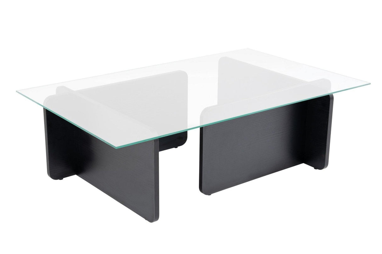 Coffee Table Black Wood Melamine Glass Opal 105x65x30 cm
