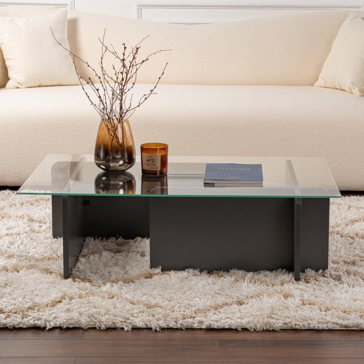 Coffee Table Glass Anthracite Opal 105x65 cm