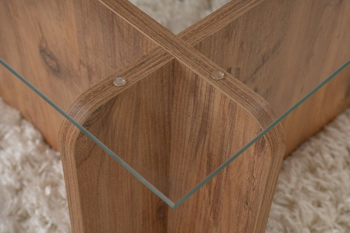 Coffee Table Atlantic Pine Wood Melamine Glass Opal 105x65x30 cm