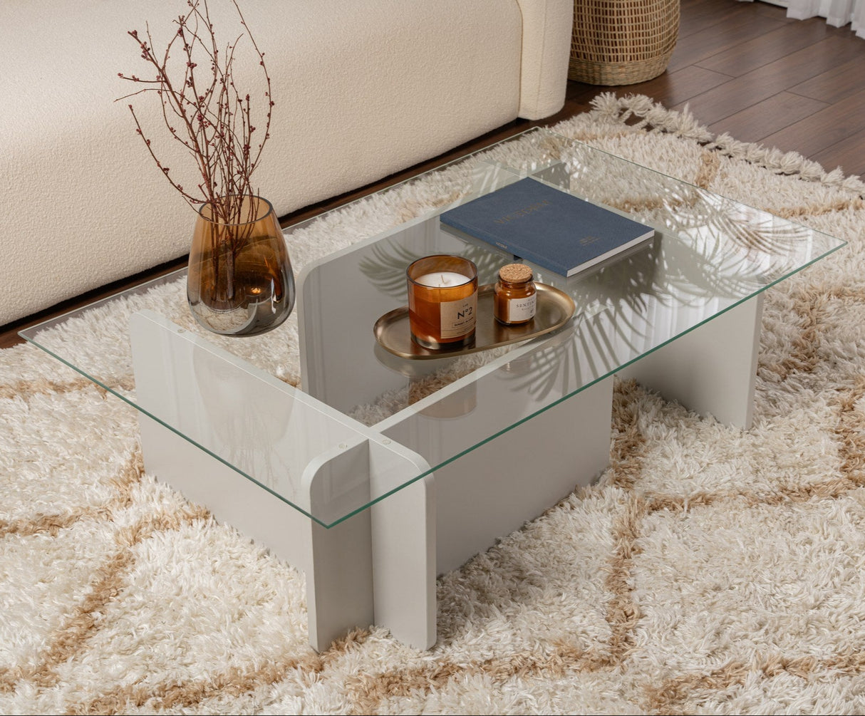 Coffee Table Grey Melamine Glass Opal 105x65x30 cm