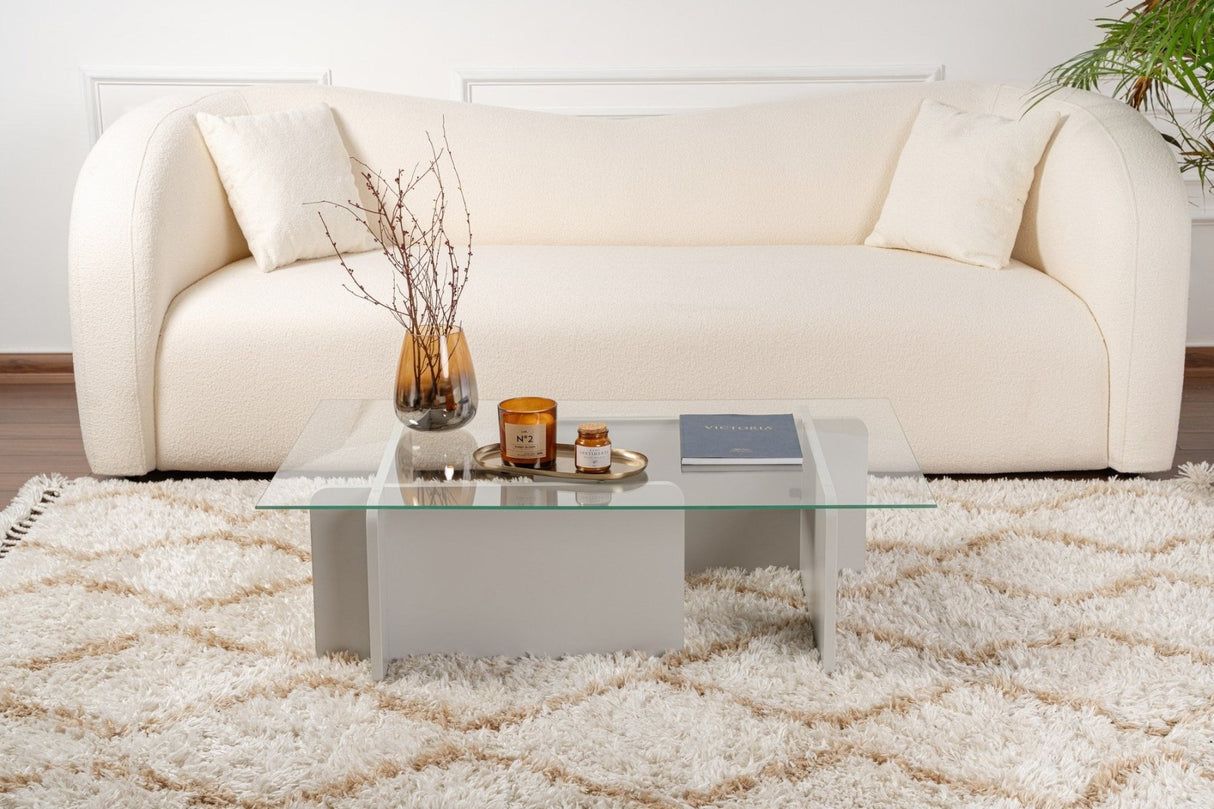 Coffee Table Grey Melamine Glass Opal 105x65x30 cm