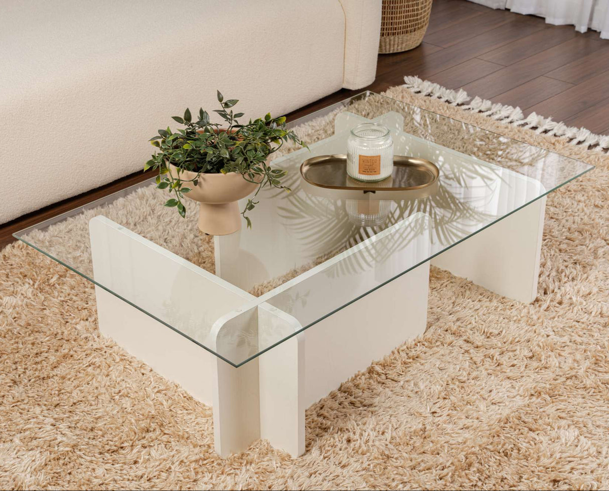 Coffee Table White Melamine Glass Opal 105x65x30 cm